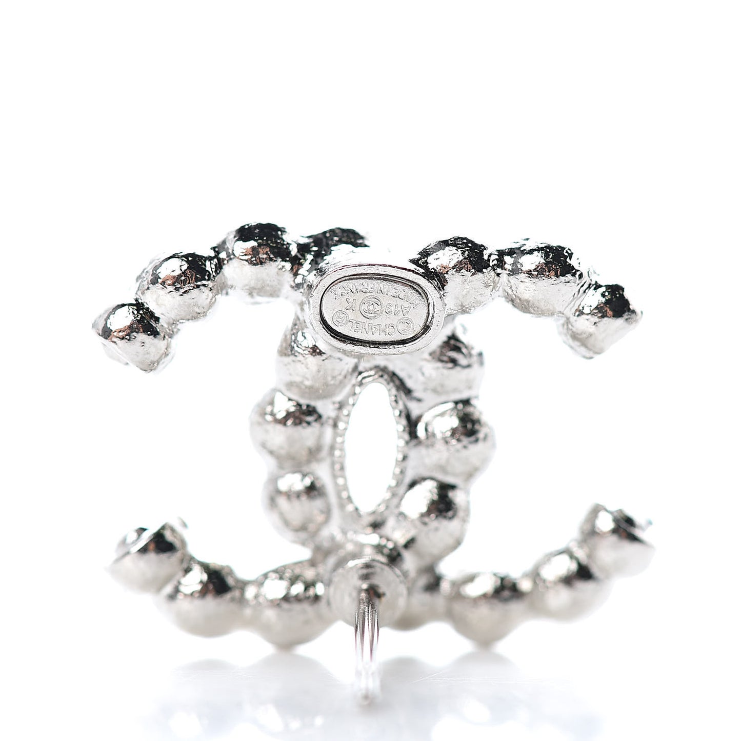 Pearl Crystal CC Regalia Small Button Earrings Silver