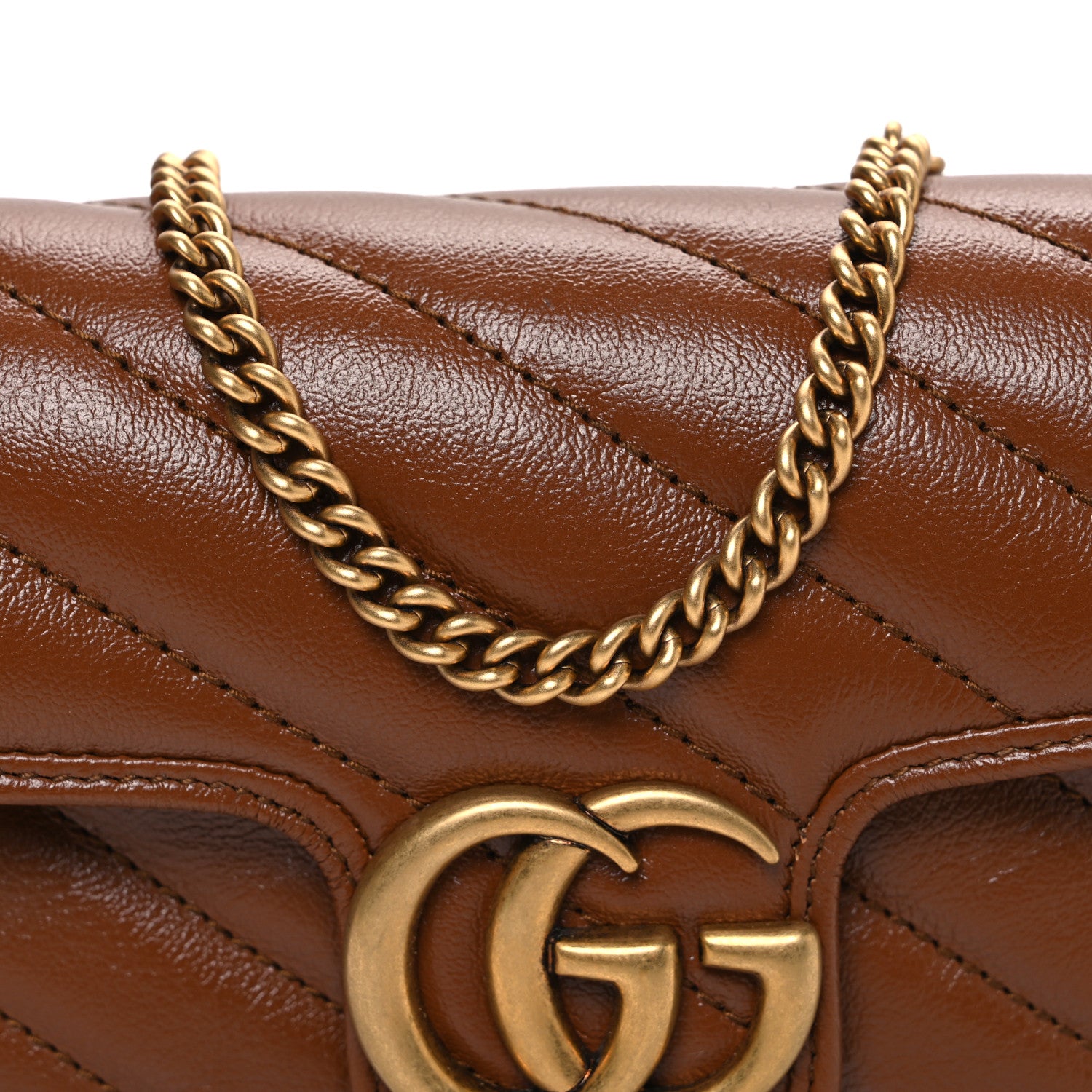 週末限定セール❣️Gucci ブラウンレザーバッグ Gucci Azalea Calfskin Matelasse Diagonal Super Mini GG Marmont