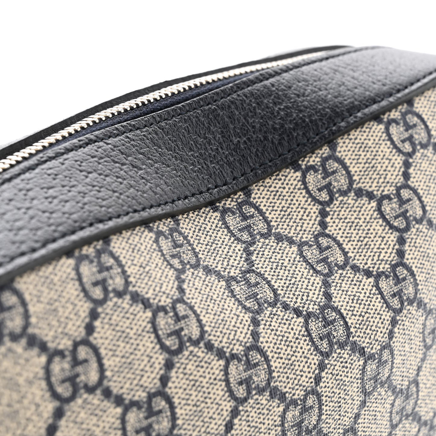 GG Supreme Monogram Textured Dollar Calfskin Small Horsebit 1955 Shoulder Bag Beige Blue