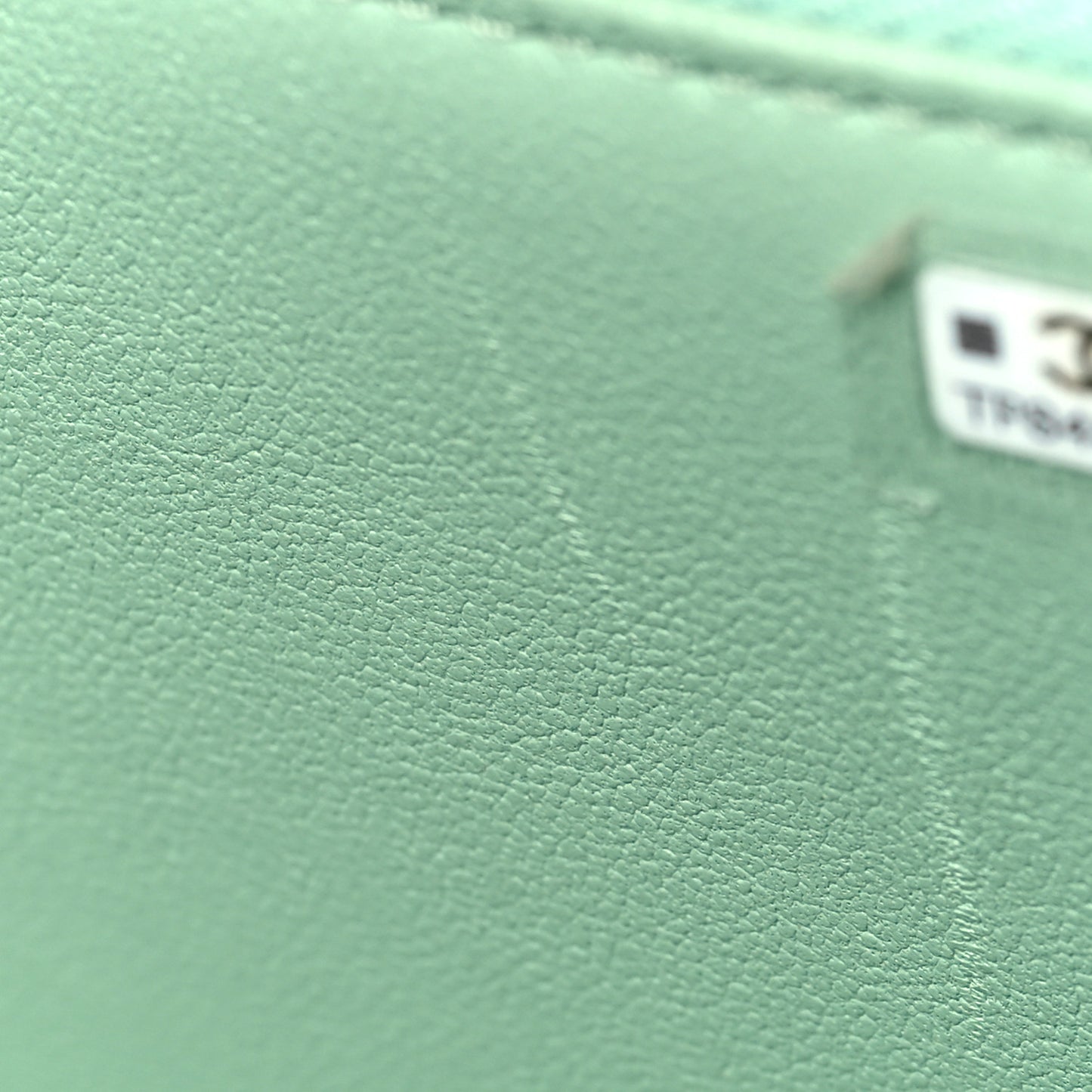 Shiny Calfskin Quilted Small Top Handle Vanity Case With Chain Light Green