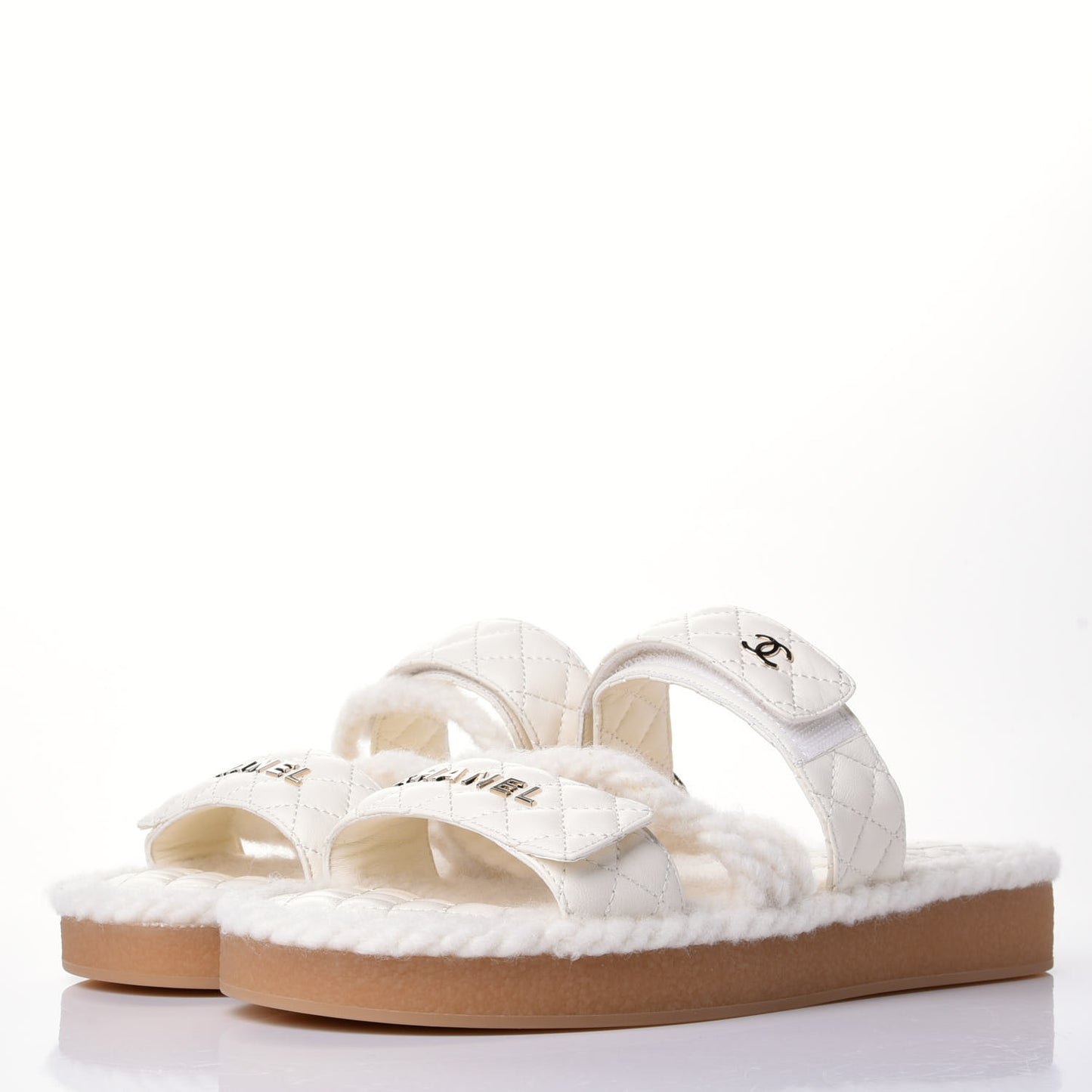 Cord Lambskin Quilted Logo Mules 41 White