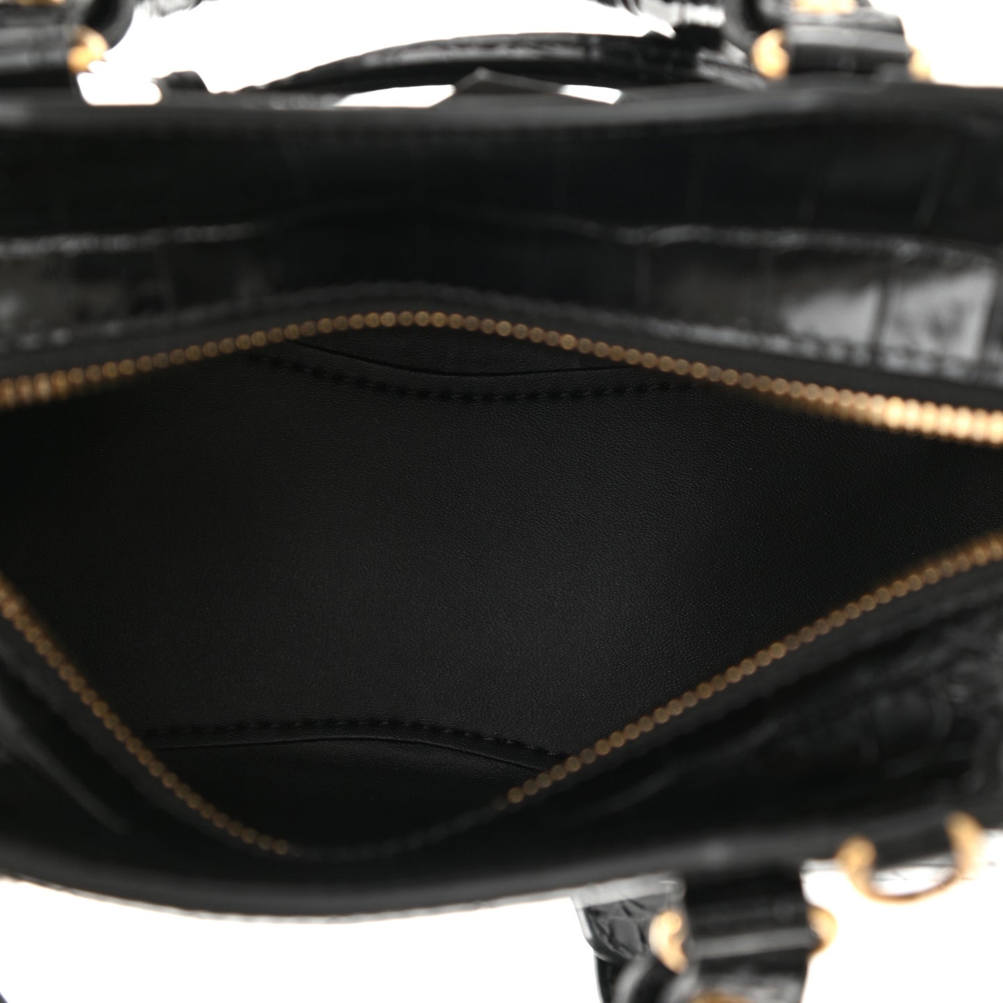 Shiny Supple Calfskin Crocodile Embossed Neo Classic Gold Hardware Mini City Black