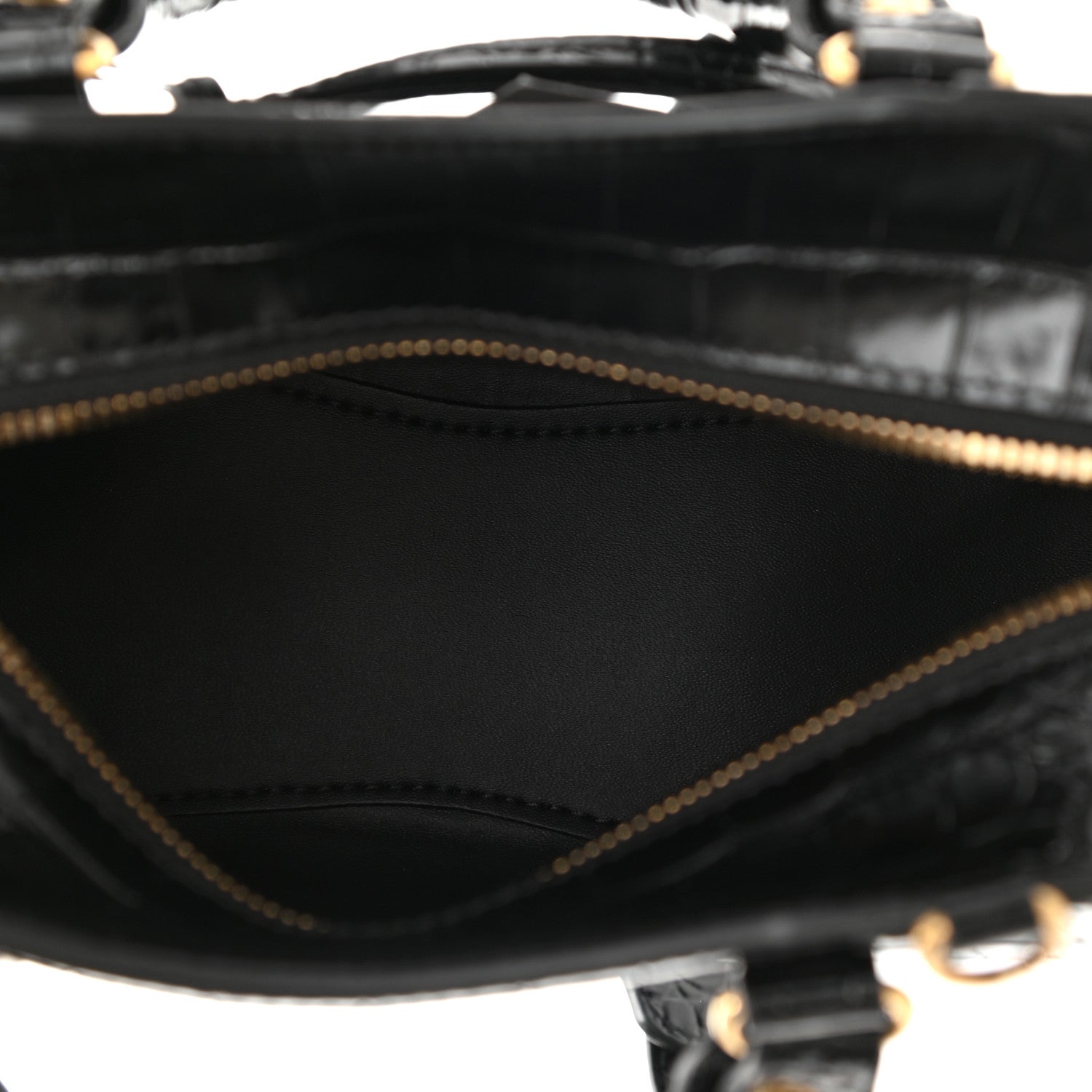 Balenciaga Shiny Supple Calfskin Crocodile Embossed Neo Classic Gold Hardware Mini City Black 5 of 9