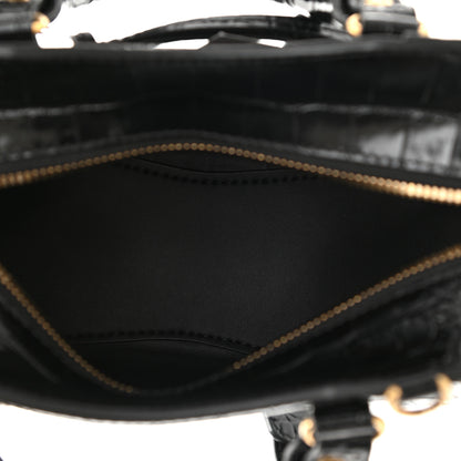 Balenciaga Shiny Supple Calfskin Crocodile Embossed Neo Classic Gold Hardware Mini City Black 5 of 9