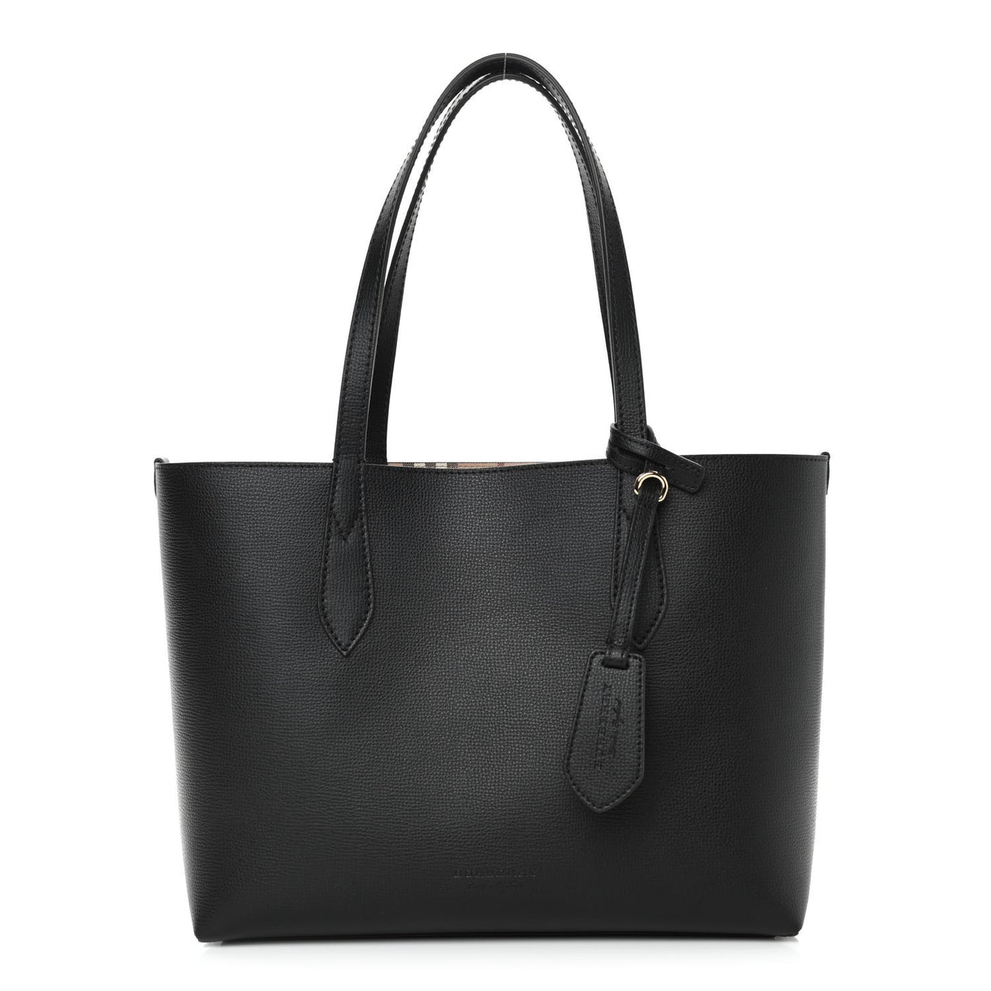 Grainy Calfskin Haymarket Check Small Reversible Tote Black