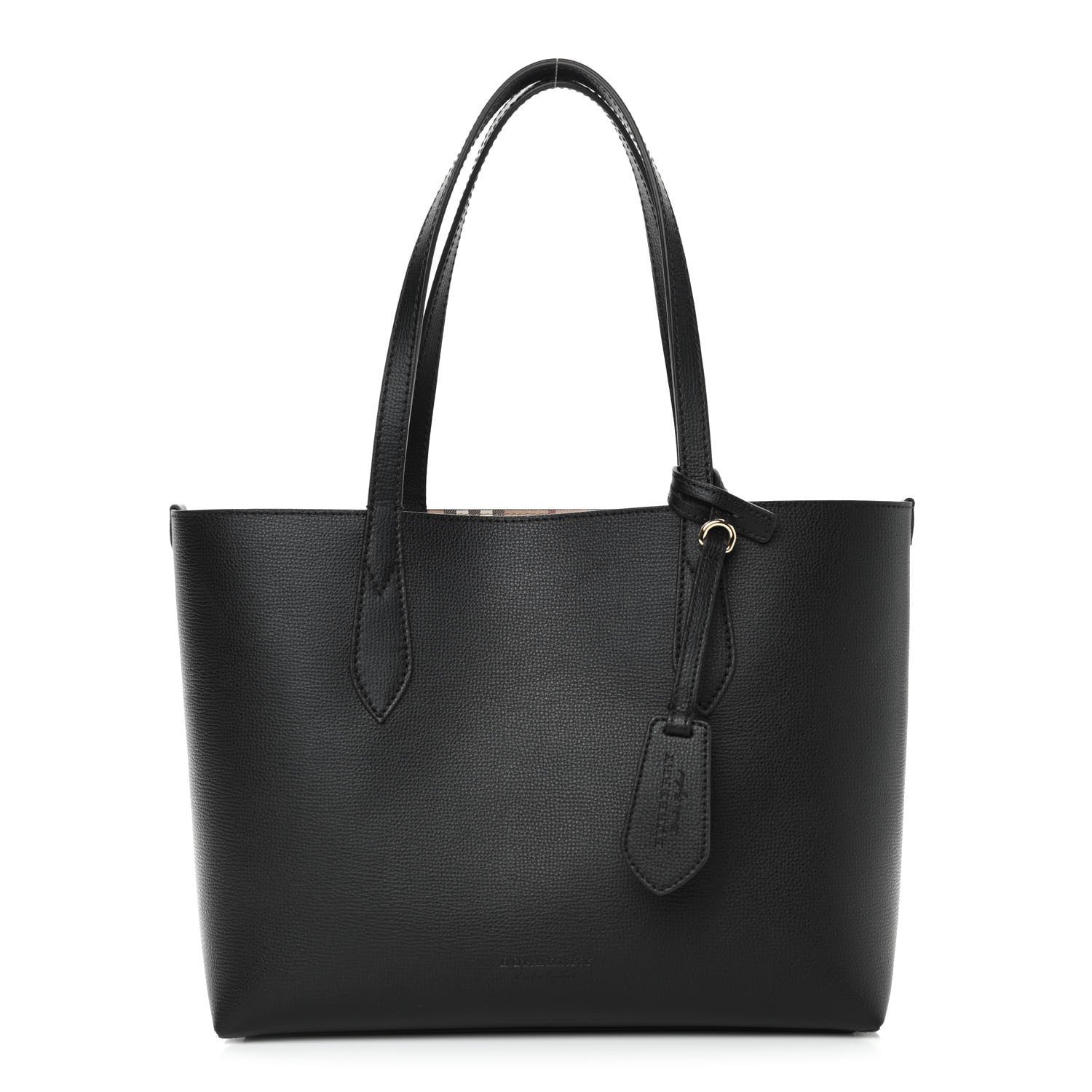 Burberry Grainy Calfskin Haymarket Check Small Reversible Tote Black 3 of 12