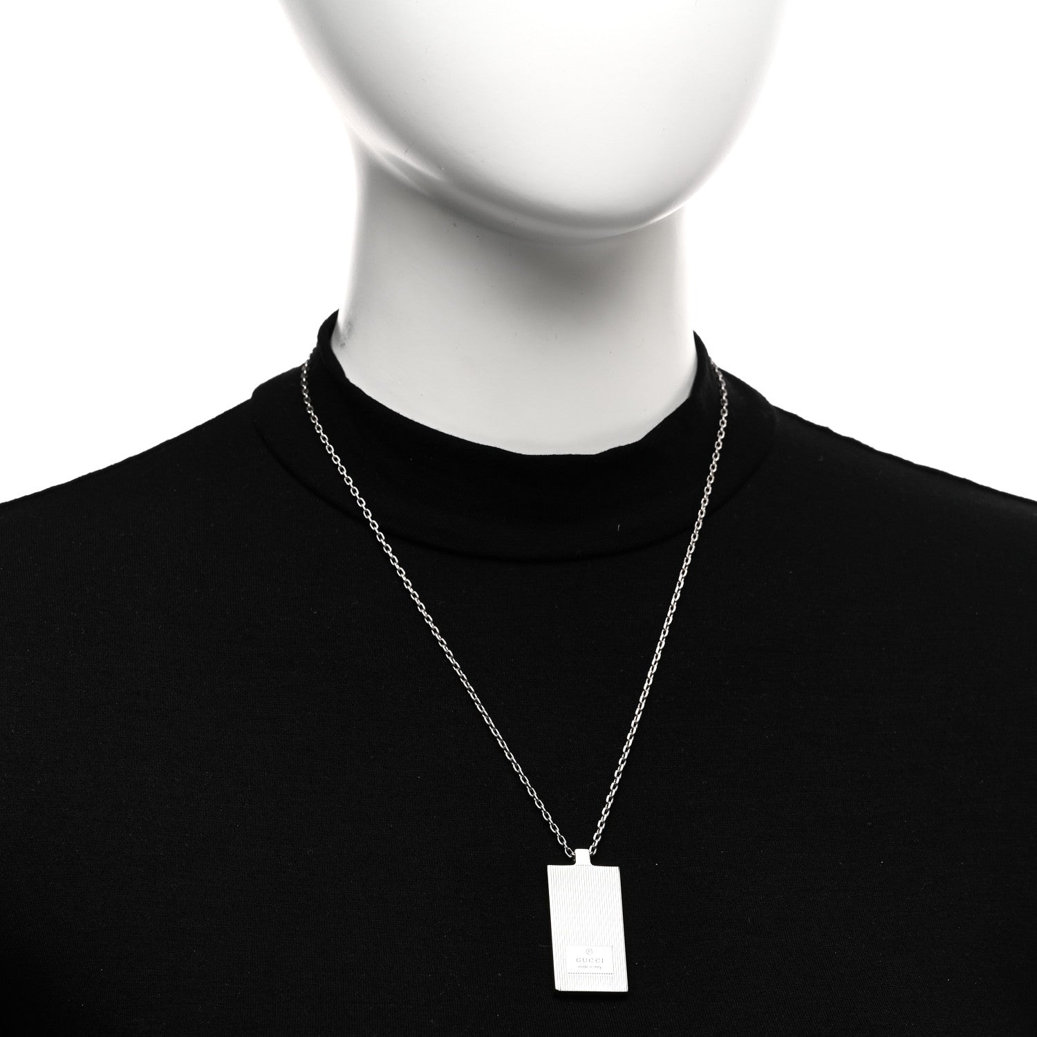Gucci Sterling Silver Logo Rectangle Pendant Necklace 2 of 5