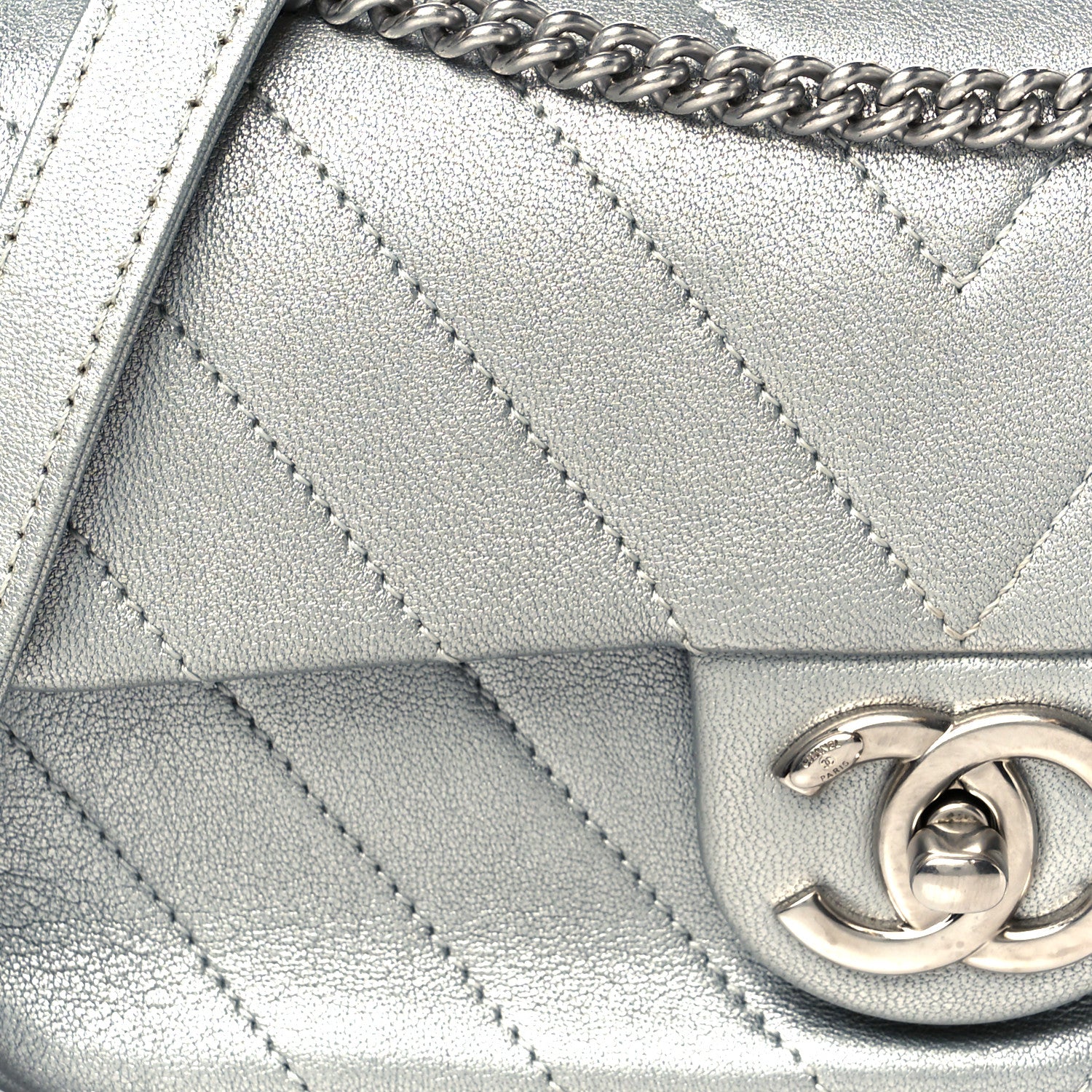 Chanel Metallic Lambskin Chevron Quilted Mini Rectangular Flap Silver 9 of 11