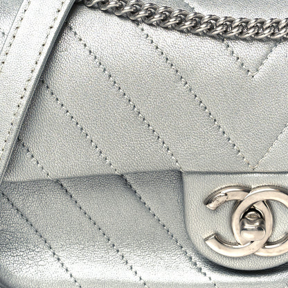 Chanel Metallic Lambskin Chevron Quilted Mini Rectangular Flap Silver 9 of 11