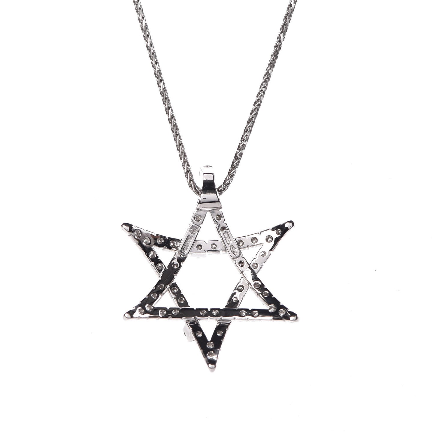 18K White Gold Diamond Star of David Pendant Necklace