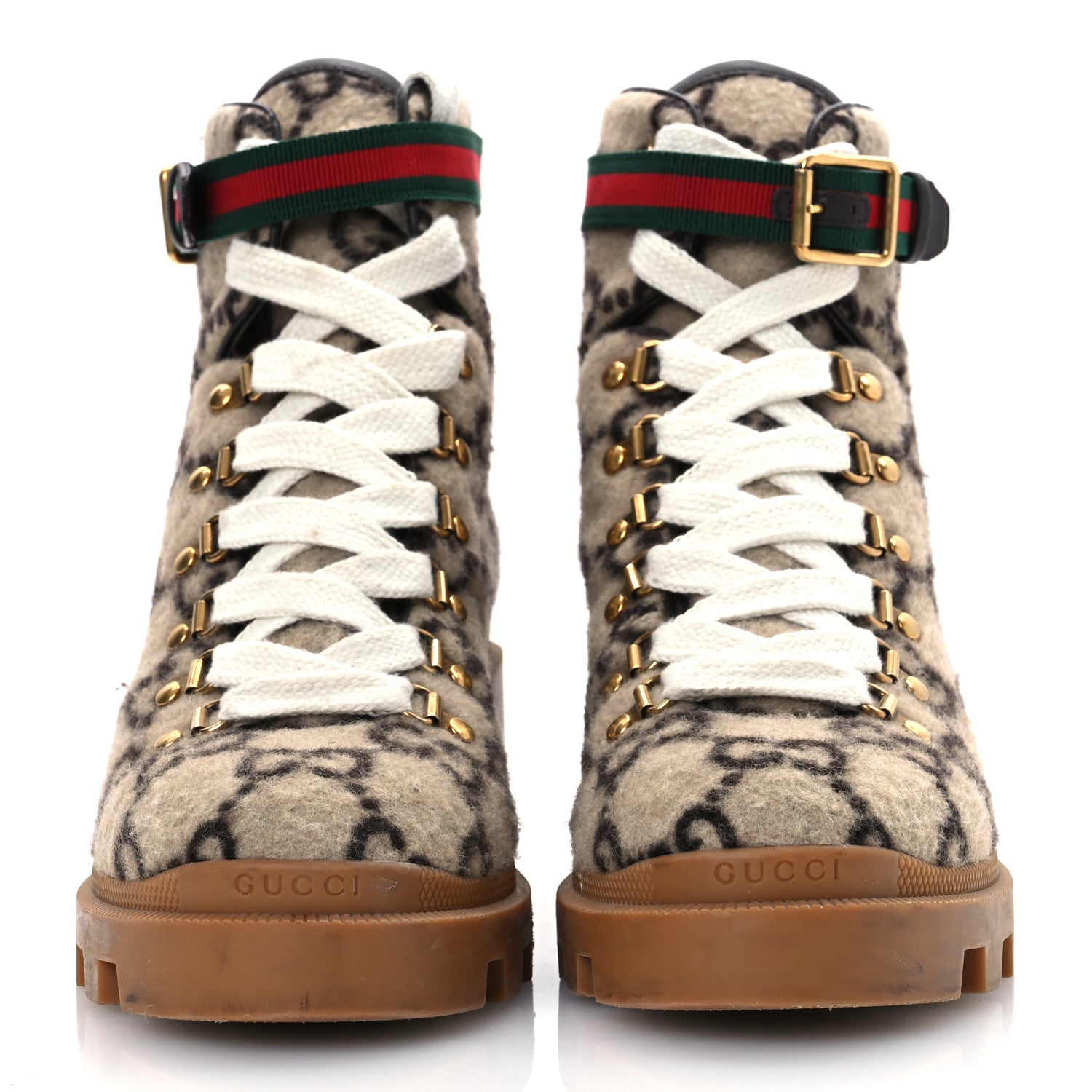 Gucci Covered Wool Big GG Monogram Womens Lace Up Combat Ankle Boots 40 Beige Ebony Cocoa 3 of 19