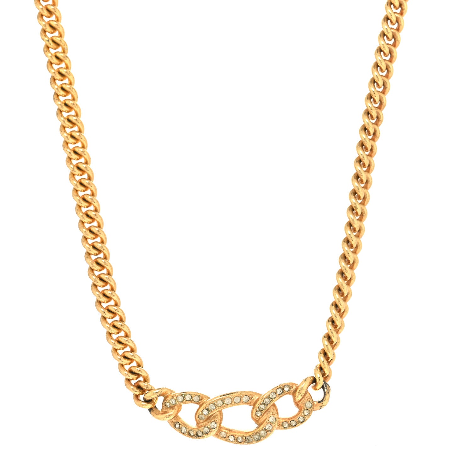 Christian Dior Crystal Interlocking Necklace Gold 1 of 6