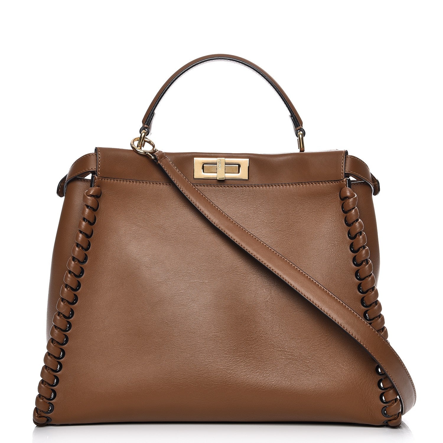 Fendi Calfskin Lace Up Large Peekaboo Iconic Satchel Cognac 1 of 10