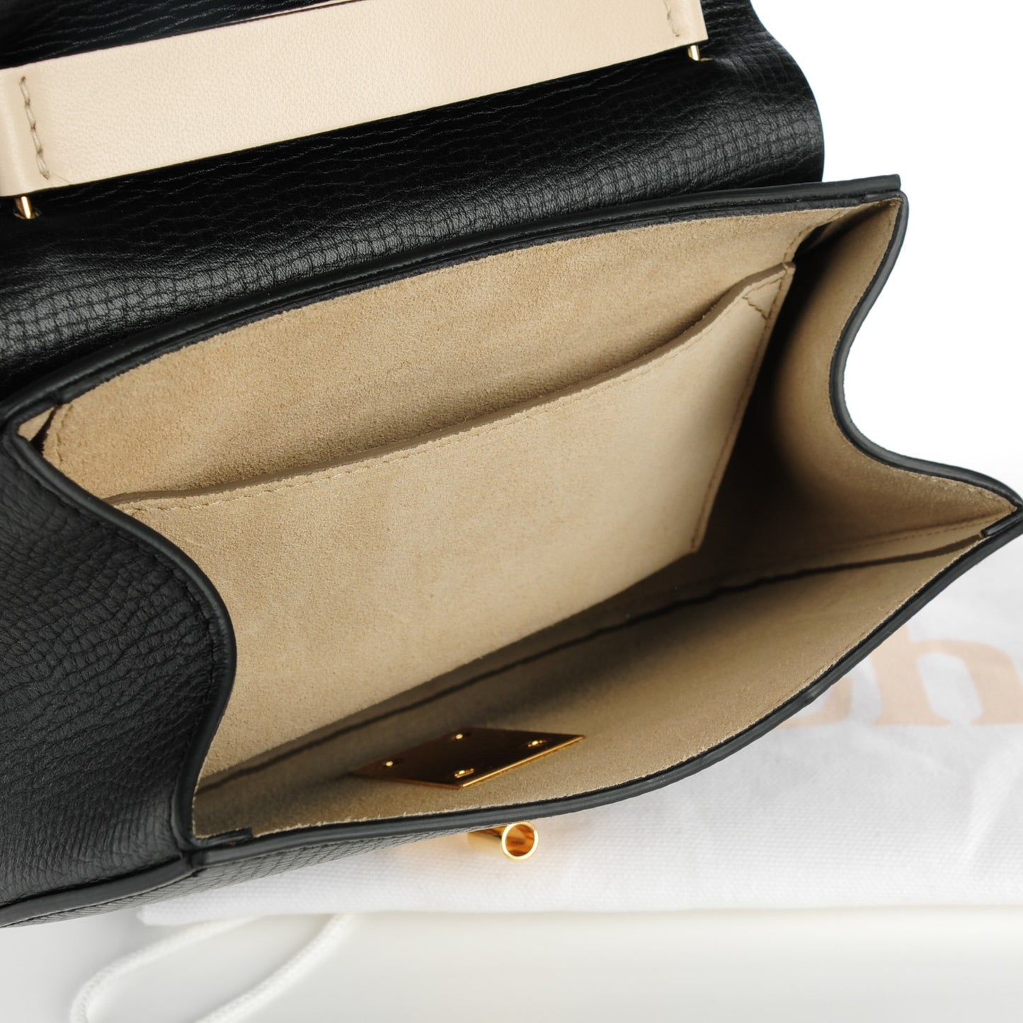 Grained Calfskin Lambskin Mini Bi-Color Drew Shoulder Bag Black Cream