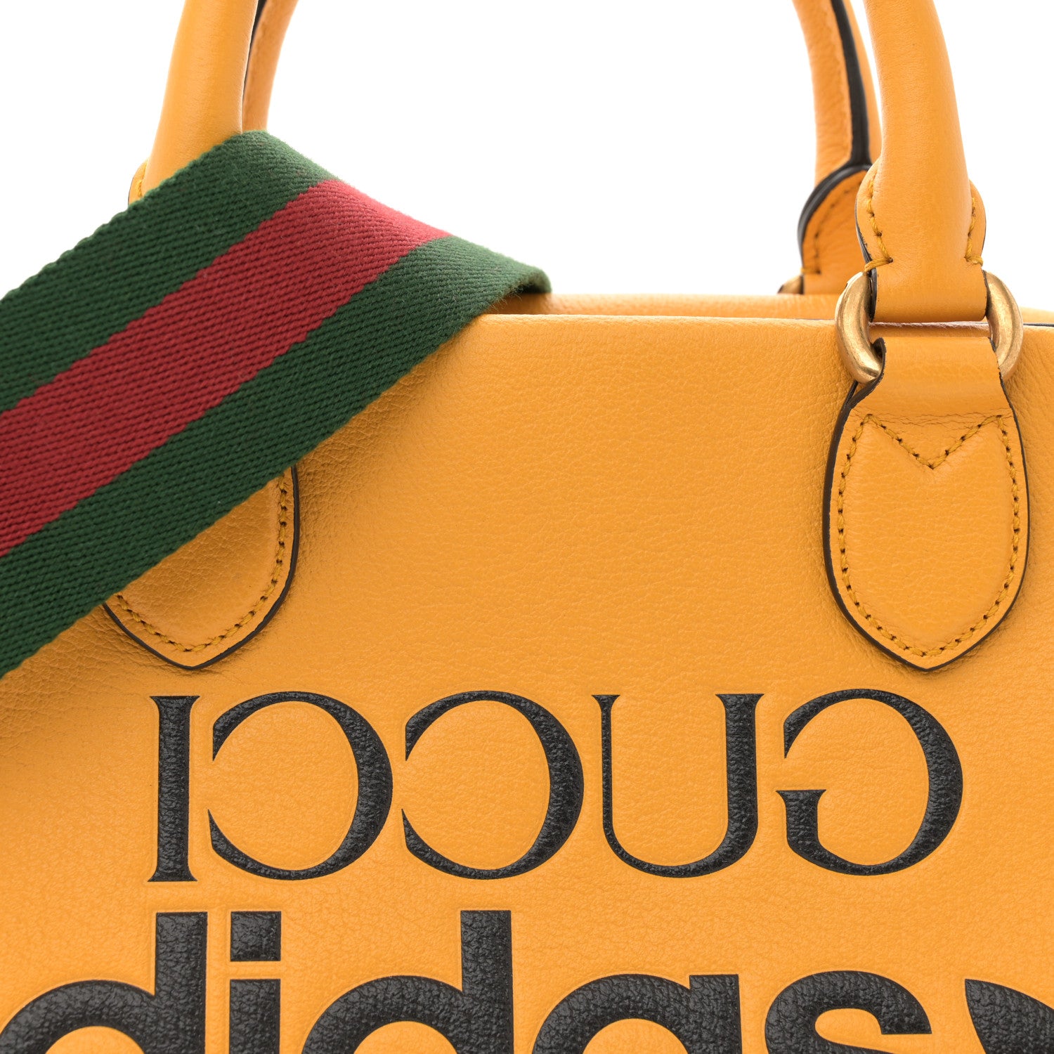 Gucci X ADIDAS Textured Dollar Calfskin Web Trefoil Logo Embossed Mini Bowling Bag Crop Black 8 of 11