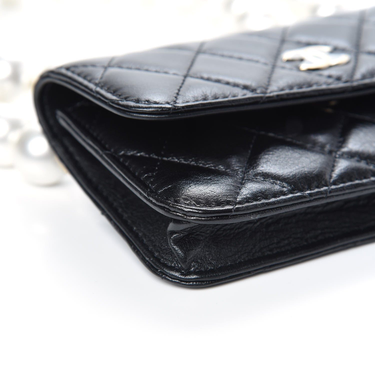 Chanel Calfskin Quilted Maxi Pearls Clutch With Chain Black 8 of 10