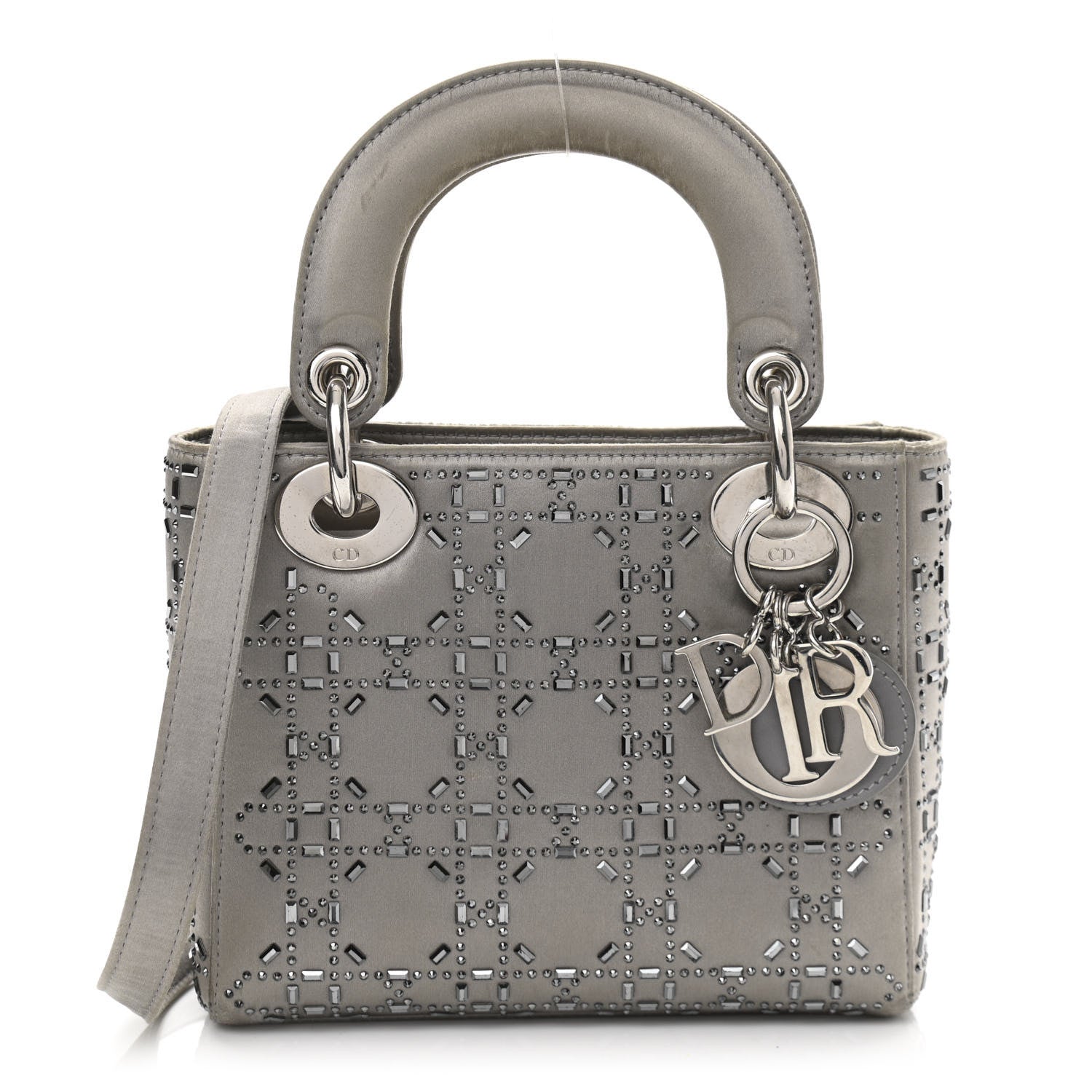 Christian Dior Satin Crystal Cannage Mini Lady Dior Gray 1 of 15
