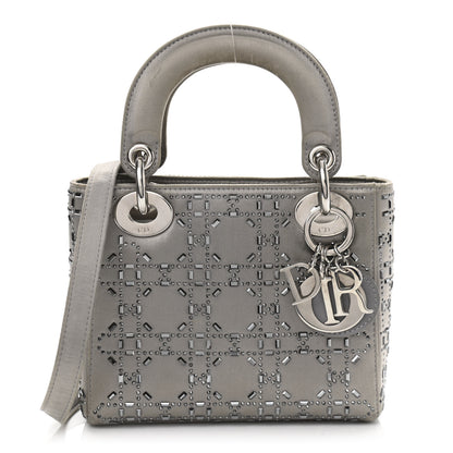 Christian Dior Satin Crystal Cannage Mini Lady Dior Gray 1 of 15