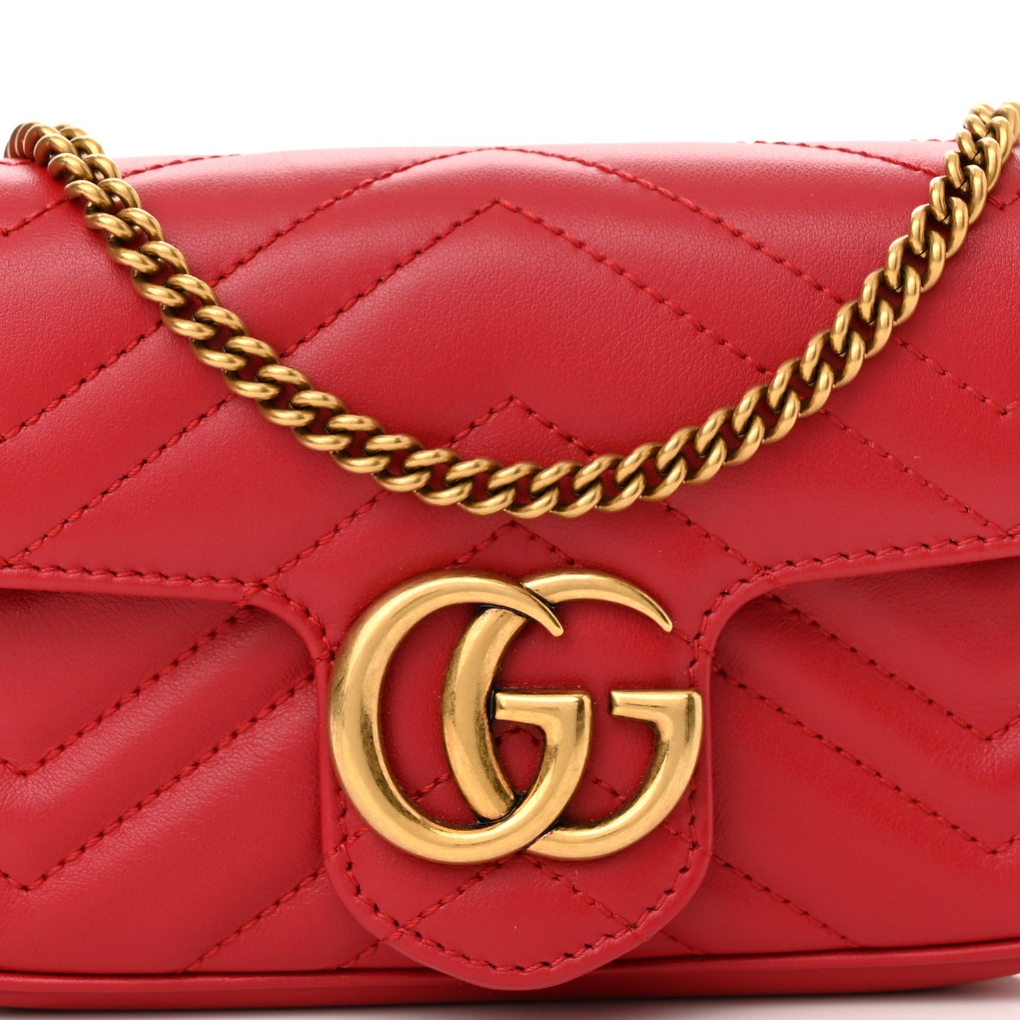 Calfskin Matelasse Super Mini GG Marmont Shoulder Bag Hibiscus Red
