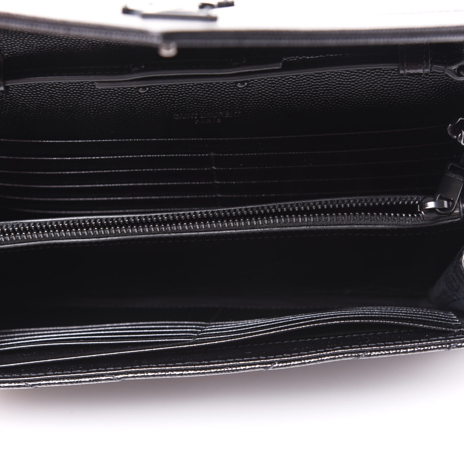 Saint Laurent Grain De Poudre Matelasse Chevron Monogram Chain Wallet Black 4 of 8