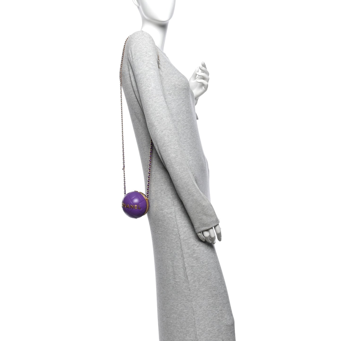 Lambskin Quilted Sphere Minaudiere Chain Clutch Purple
