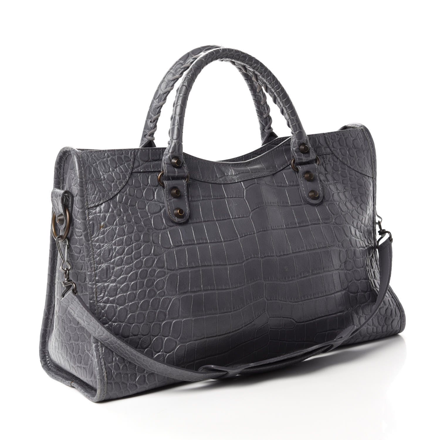 Balenciaga Calfskin Crocodile Embossed Classic Hardware City Gris Beton 3 of 13