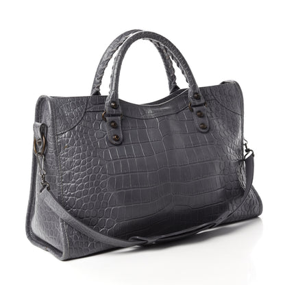 Balenciaga Calfskin Crocodile Embossed Classic Hardware City Gris Beton 3 of 13