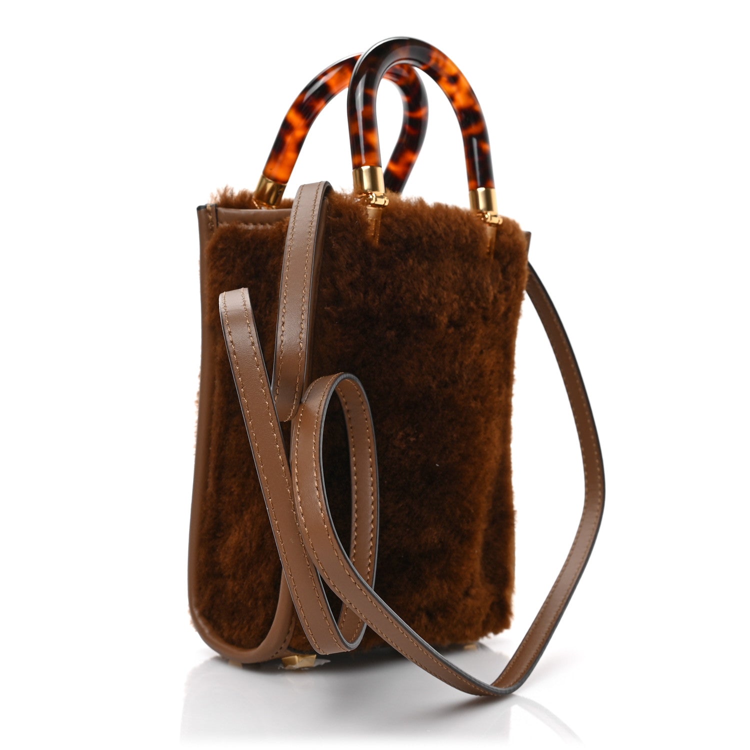 Fendi Shearling Plexiglass FF Mini Fendi Sunshine Shopper Tote Forresta White 3 of 8