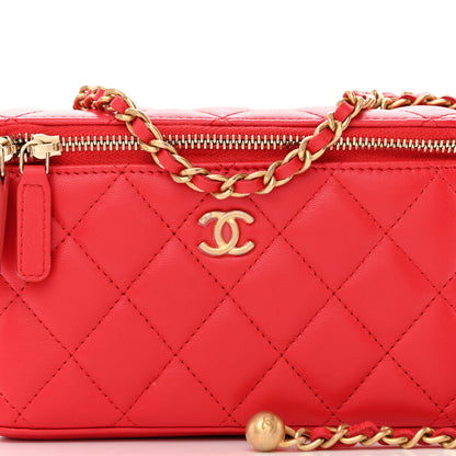 Chanel Lambskin Quilted Small Pearl Crush Vanity Case With Chain Red 8 of 11