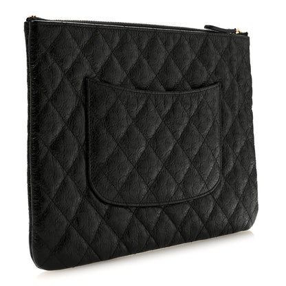 Chanel Calfskin Camellia Embossed Quilted Medium Cosmetic Case Black 3 of 8
