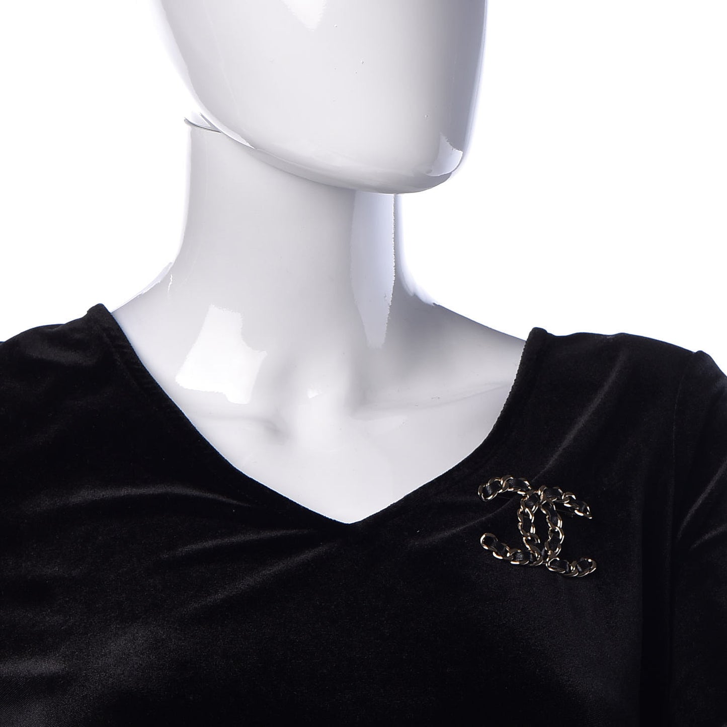 Lambskin Chain CC Brooch Black Gold