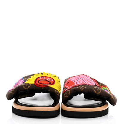 Louis Vuitton LV X YK Nylon Monogram Embroidered Faces Pool Pillow Flat Comfort Mule 37 Cacao Brown 2 of 9