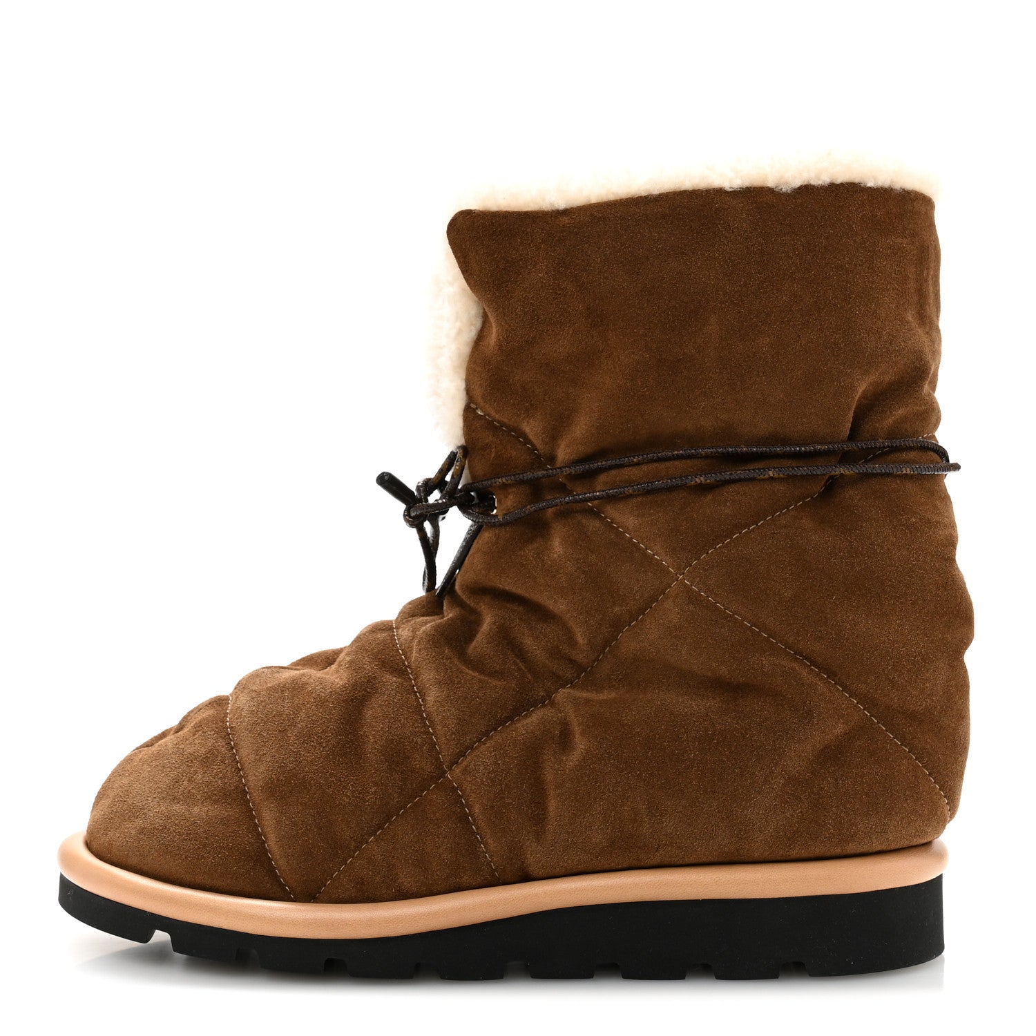 Louis Vuitton Suede Shearling Quilted Flat Ankle Boot 38 Beige 1 of 9