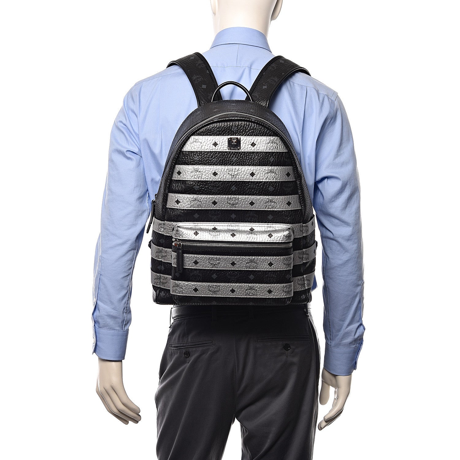 MCM Metallic Visetos Striped Medium Stark Backpack Silver Black 2 of 22