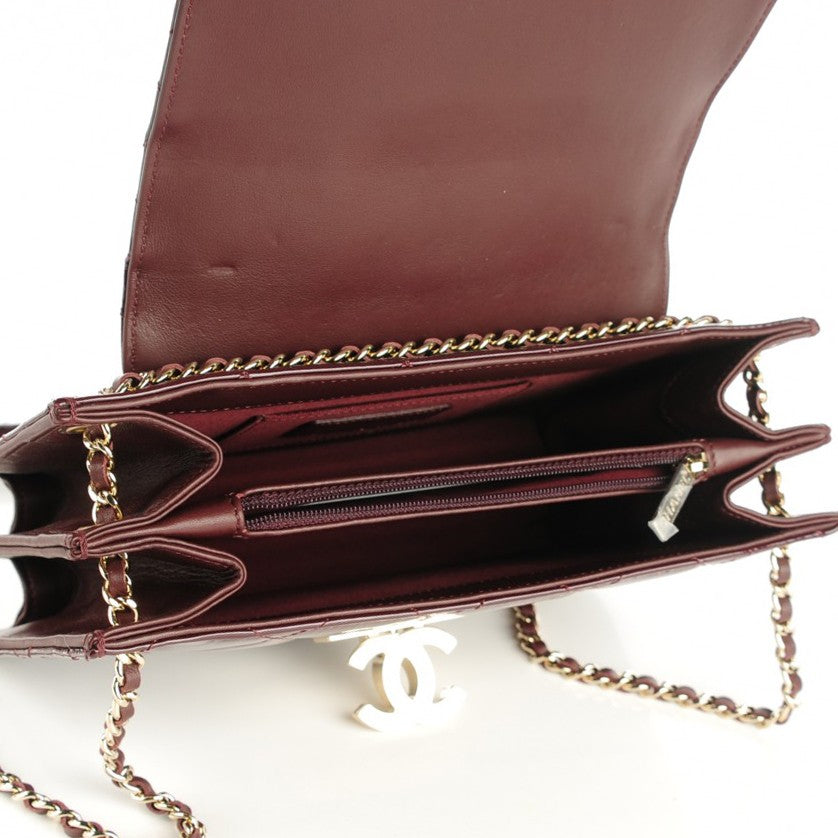 Patent Quilted Golden Class Accordion Flap Burgundy