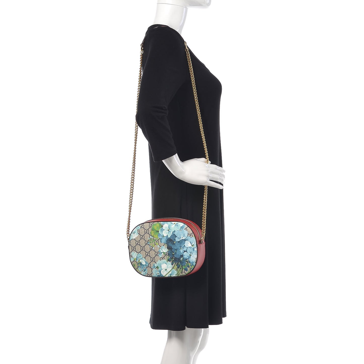 GG Supreme Monogram Blooms Mini Chain Shoulder Bag Beige Blue Navy Hibiscus Red