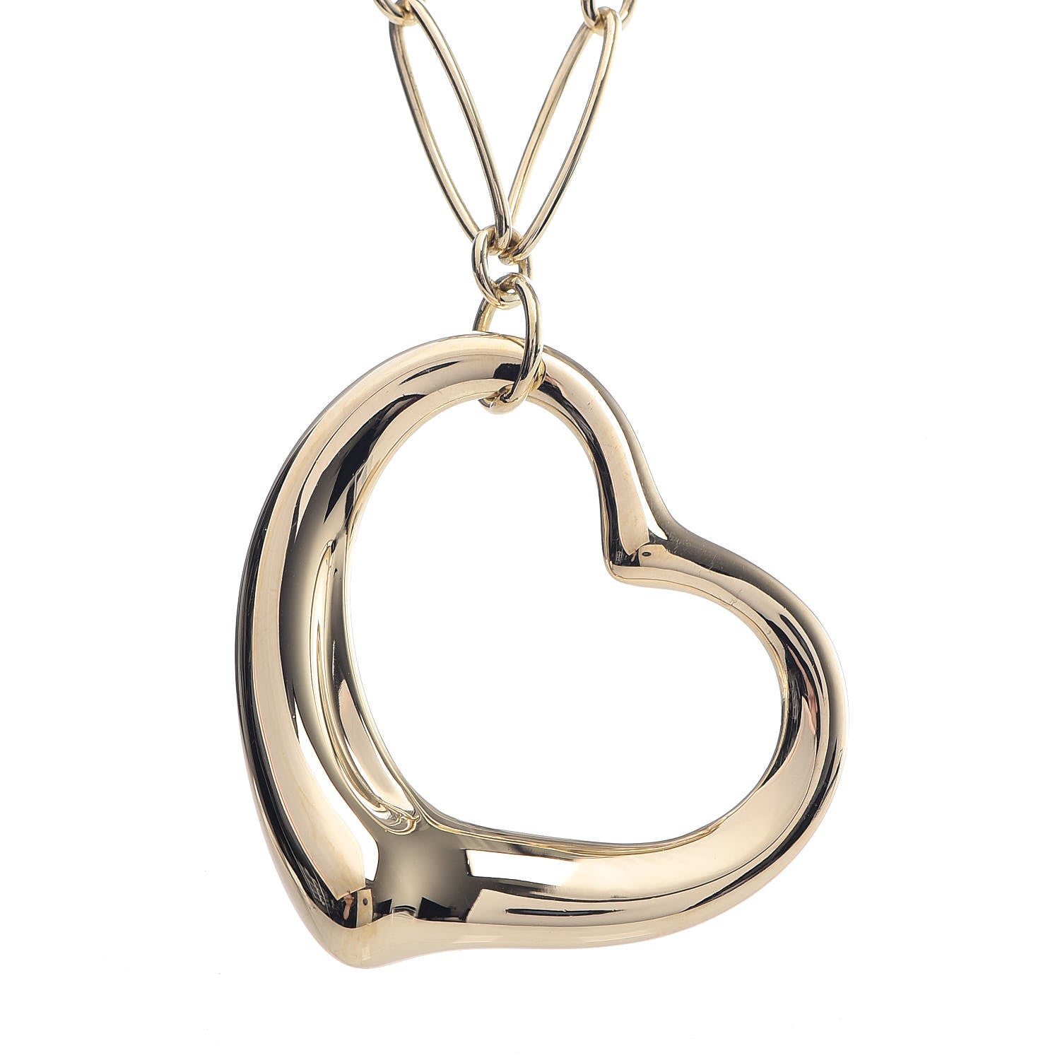 Tiffany 18K Yellow Gold Elsa Peretti Large Open Heart Pendant Necklace 4 of 8