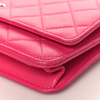 Chanel Lambskin Quilted Wallet On Chain WOC Dark Pink 10 of 13
