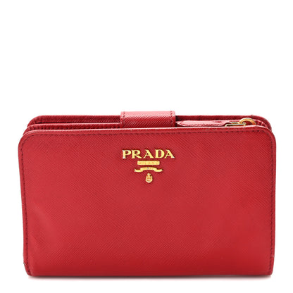 Prada Saffiano Metal Compact Wallet Fuoco 1 of 9