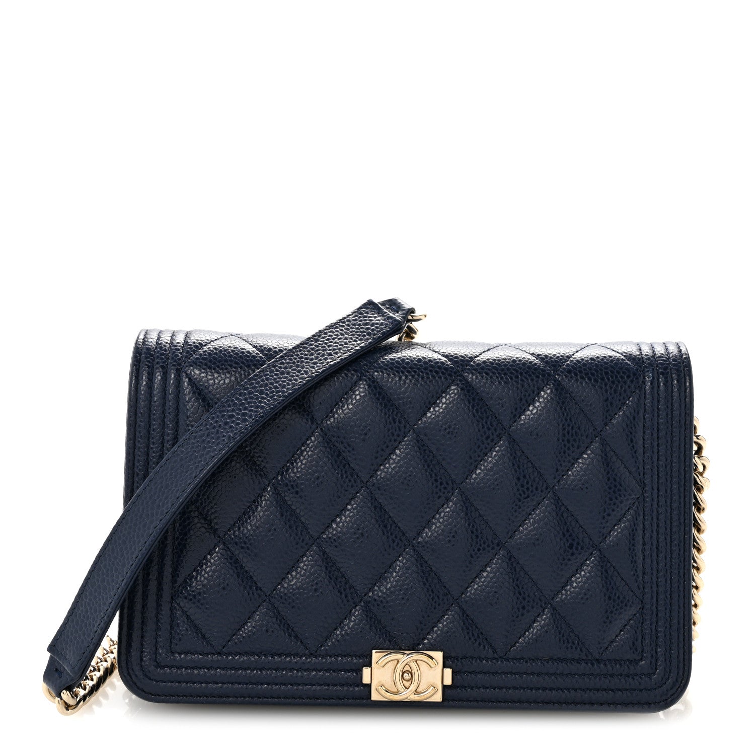 Chanel Caviar Quilted Boy Wallet On Chain WOC Navy 1 of 16