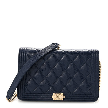 Chanel Caviar Quilted Boy Wallet On Chain WOC Navy 1 of 16