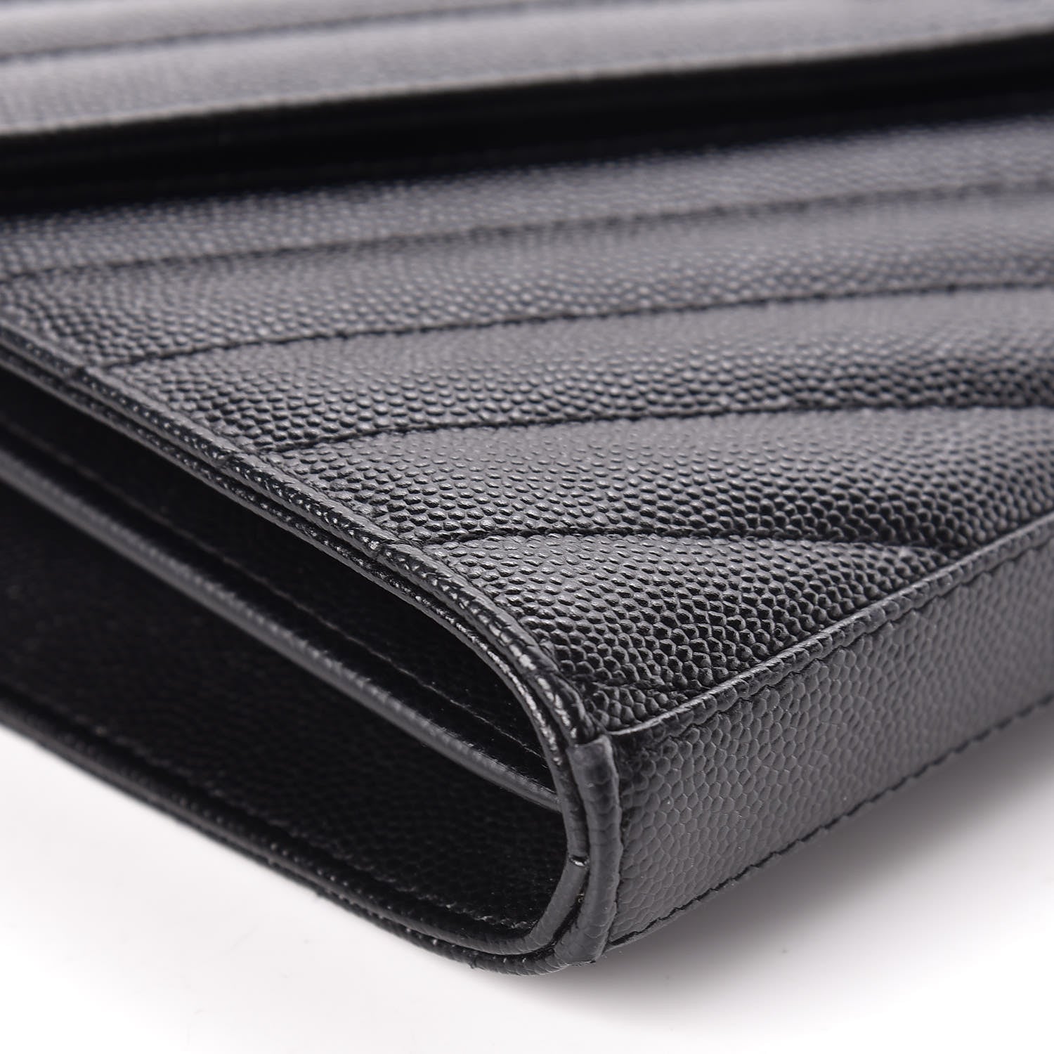 Saint Laurent Grain De Poudre Matelasse Chevron Monogram Chain Wallet Black 11 of 13
