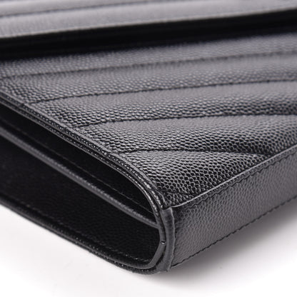 Saint Laurent Grain De Poudre Matelasse Chevron Monogram Chain Wallet Black 11 of 13