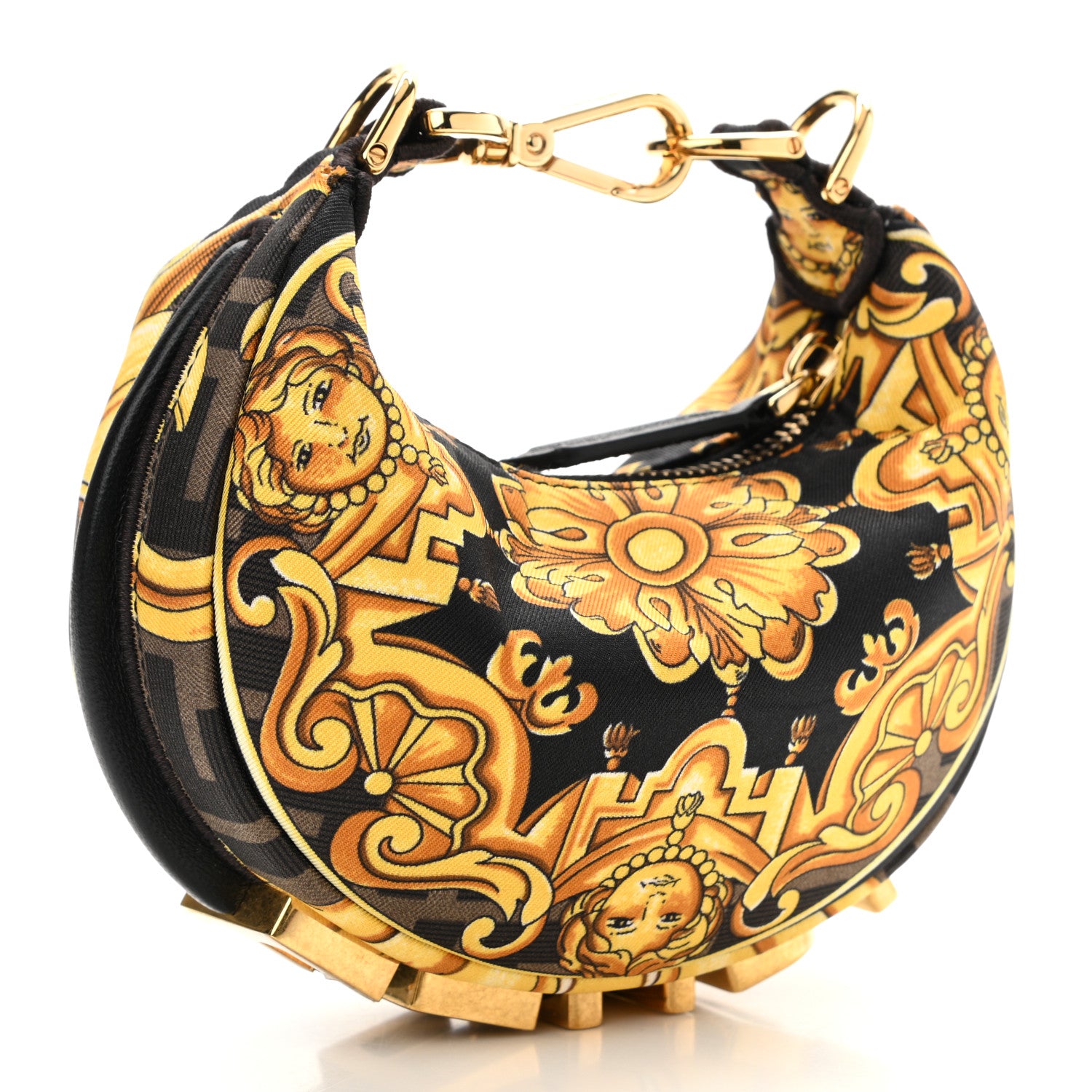 Fendi X VERSACE Silk Fendace Baroque Nano Fendigraphy Hobo Charm Black Gold 4 of 12