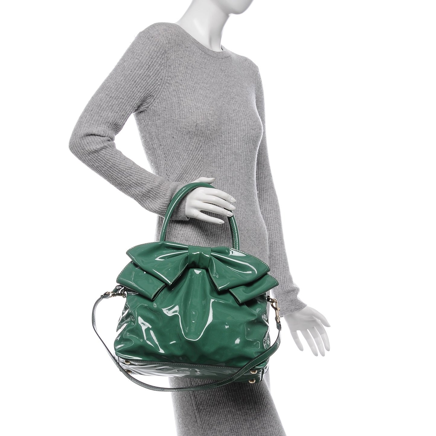 Patent Lacca Bow Dome Tote Green