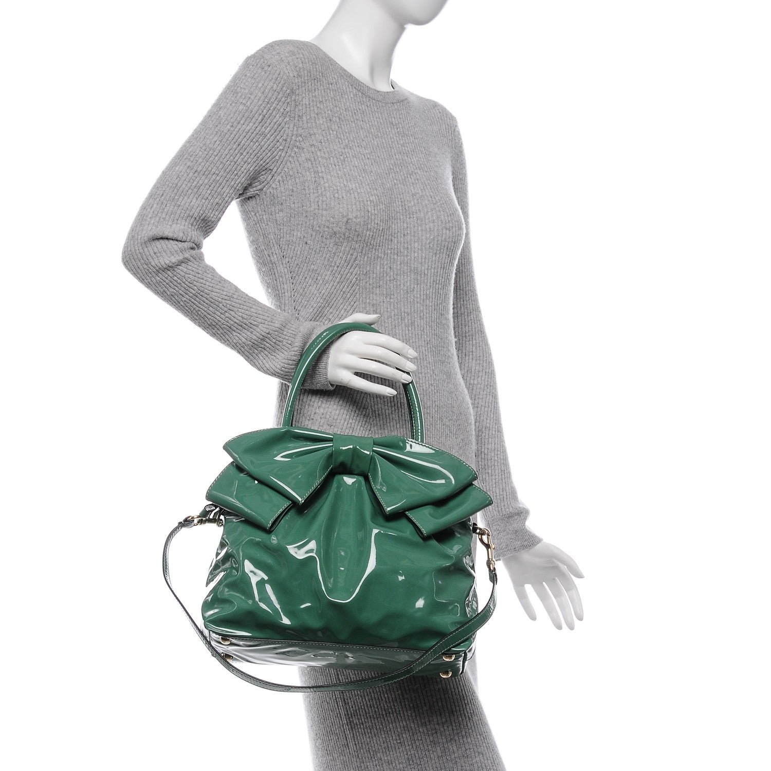 Valentino Garavani Patent Lacca Bow Dome Tote Green 2 of 6