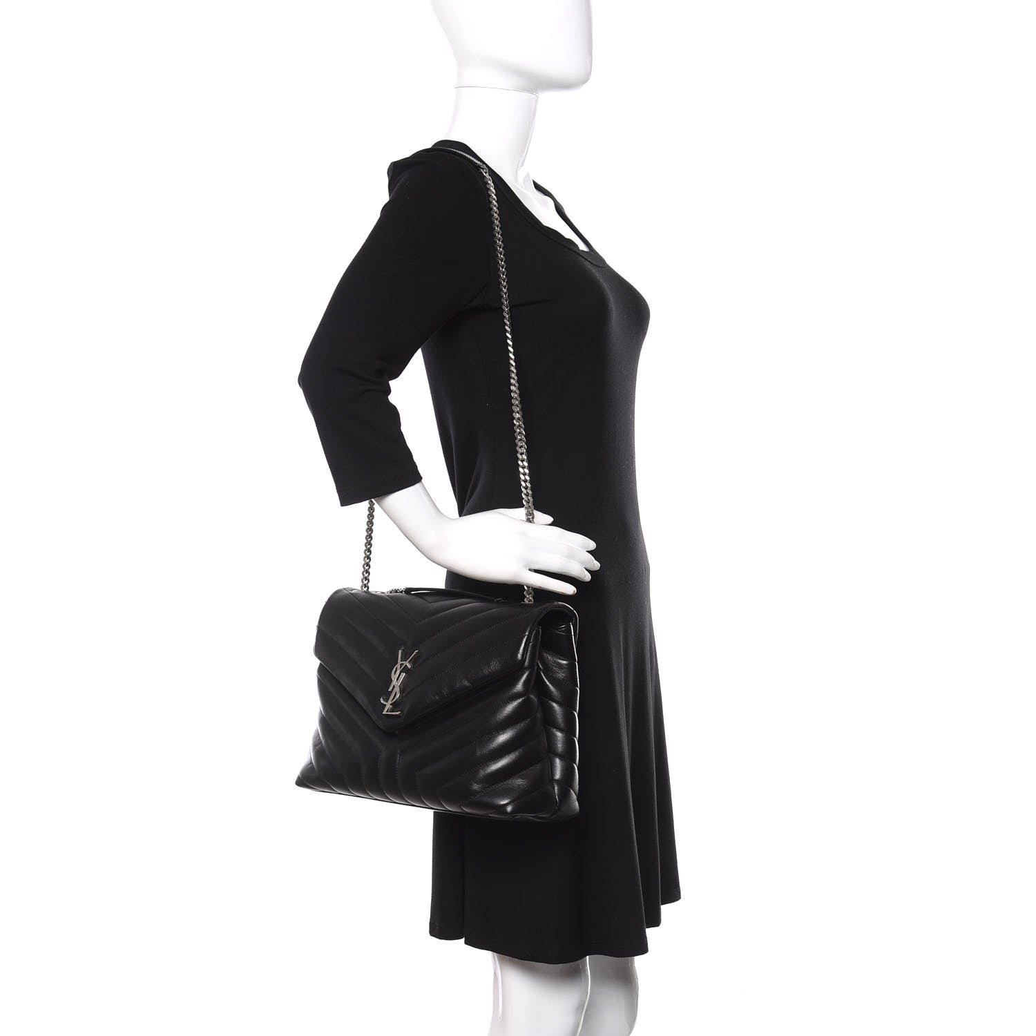 Saint Laurent Calfskin Y Quilted Monogram Medium Loulou Chain Satchel Black 3 of 15