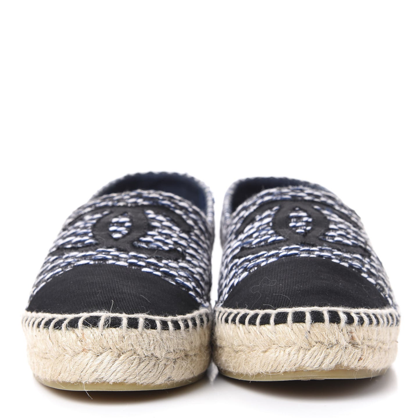 Tweed Grosgrain CC Espadrilles 36 Black Navy White