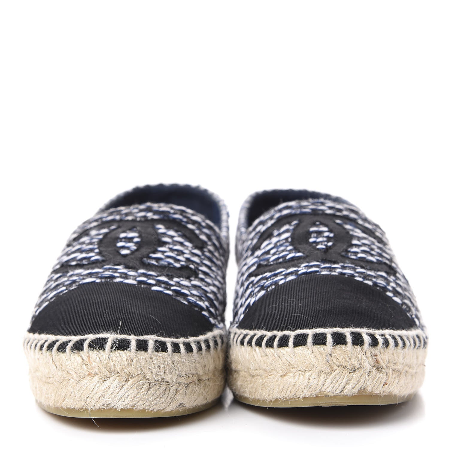 Chanel Tweed Grosgrain CC Espadrilles 36 Black Navy White 2 of 11