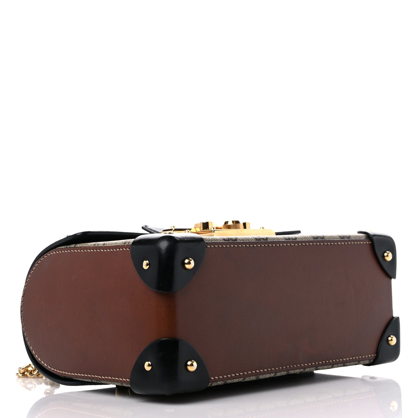 GG Supreme Monogram Small Padlock Bamboo Shoulder Bag Beige Black Cuir